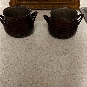 Crate&Barrel Dark Brown Ceramic Bowls with Handles